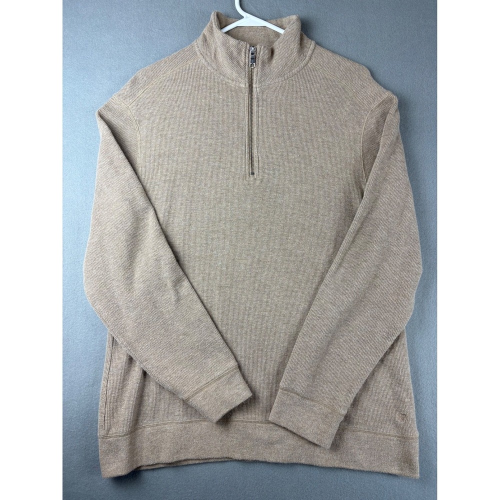 Banana Republic Mens Tan Heather Quarter Zip Soft Pullover Sweater Large Logo